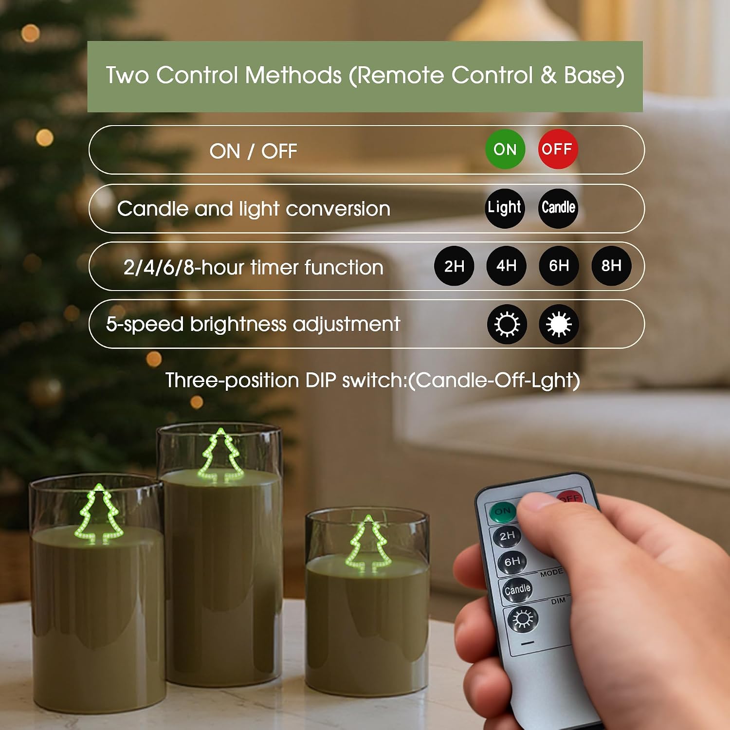 L LOHAS LED Electronic Candle Night Lights with Remote, 3-Pack LED Flameless Candles, Battery Operated Flickering Night Light, 5 Brightness Levels & Timer, for Holiday Home Decor