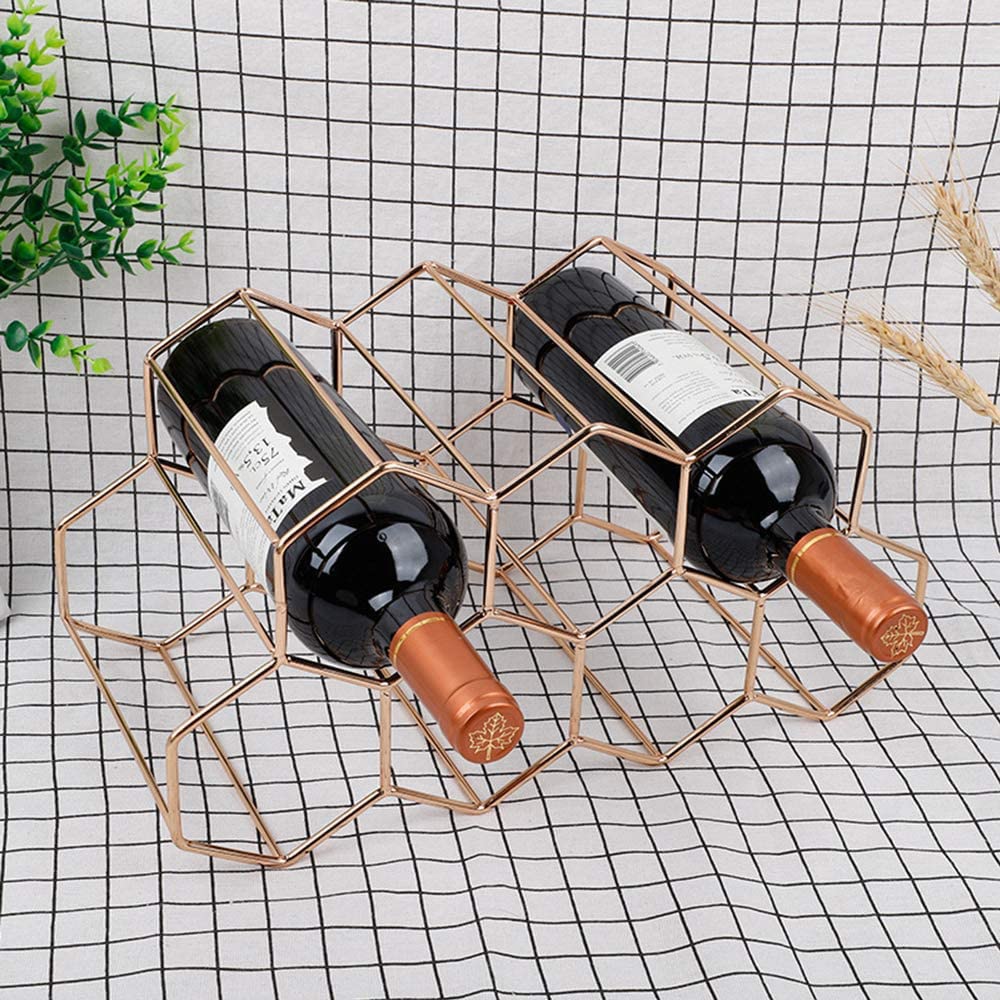 Portabottiglie Vino In Metallo, Porta Bottiglie Da Vino, Portabottiglie In Ferro Per Vino, Espositore Per Bottiglie Di Vino, per Bar, Enoteca, Soggiorno, Cucina, Cantina (Oro Rosa)