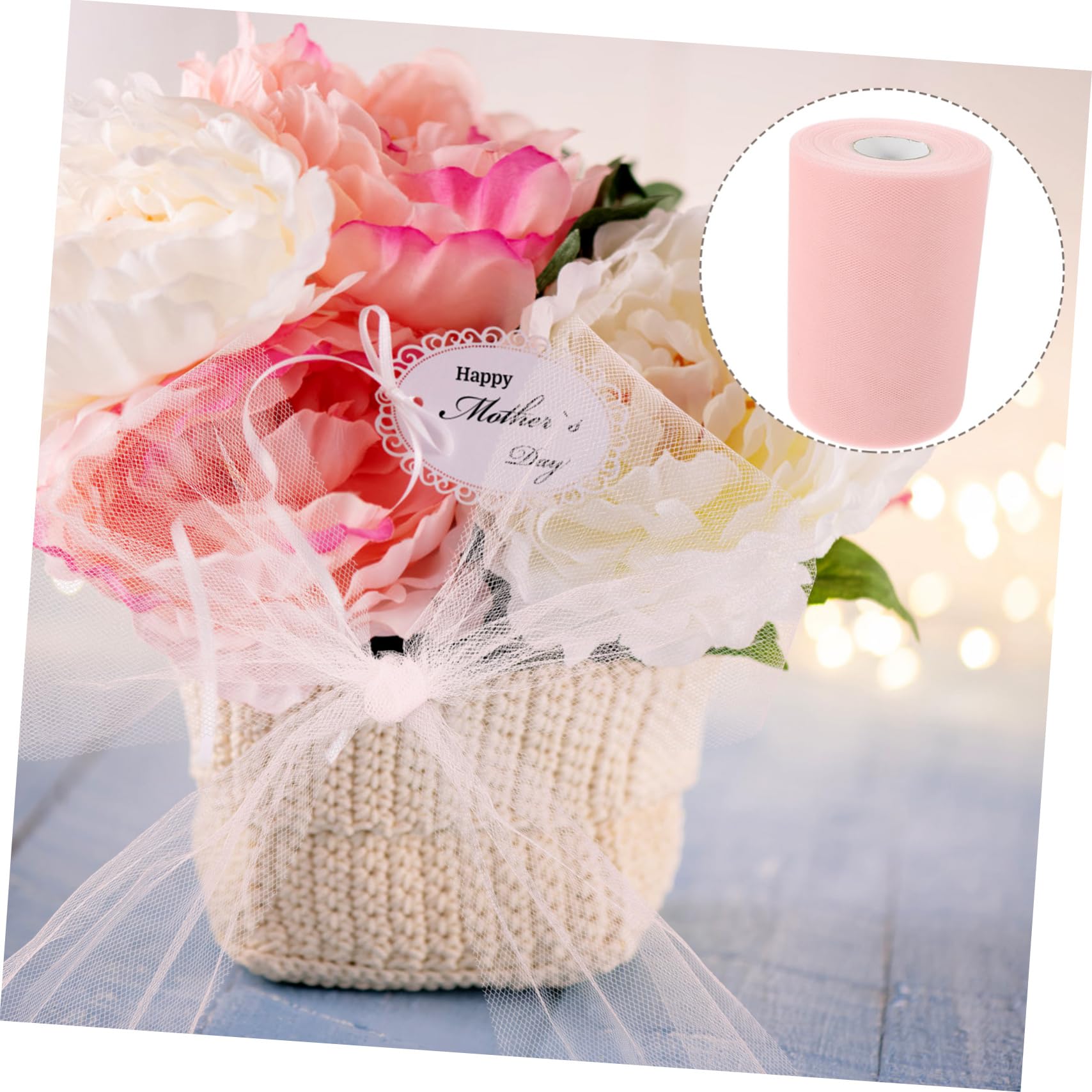 HOODANCOS 1 Roll Mesh Roll Americana Home Decor Home Tulle DIY Tulle Ribbon Wedding Mesh Ribbon Women Tulle Fabric Wedding Tulle Easter Poly Mesh Ribbon USA Decor Pink Polyester