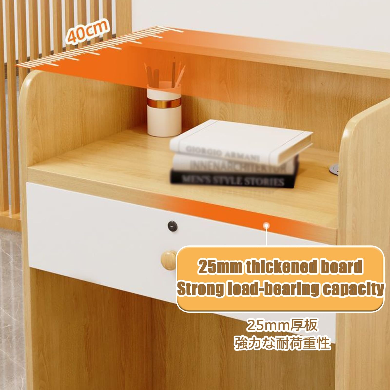 Moderno escritorio de recepción pequeño, mostrador de cajero que ahorra espacio para oficina y venta al por menor, elegante unidad de recepción de madera, diseño funcional de chut para un flujo de