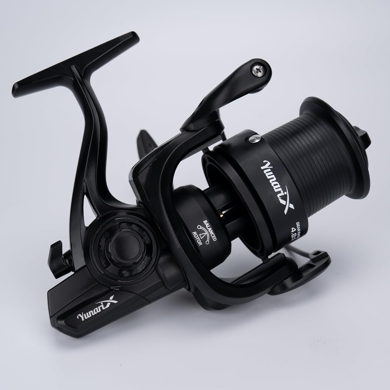 Yunari X Spinning Fishing Reel, Black, Worm Shaft Mechanism, 4.8:1 Gear Ratio, Models 6000-8000, Saltwater Fishing, 31lbs to 40lbs Drag