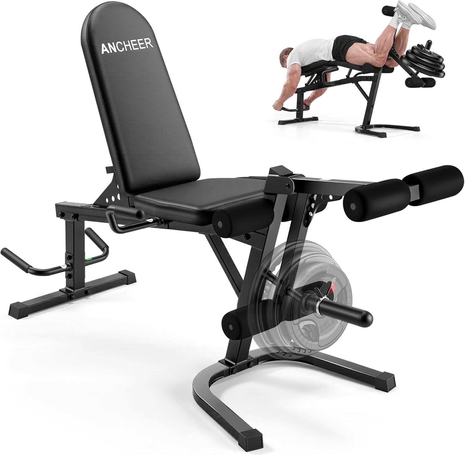 ANCHEER Leg Extension and Curl Machine, 880LBS Seated Leg Extension and Lying Leg Curl Machine, Adjustable Lower Body Workout Equipment for Home Gym Compatible with 1'' and 2'' Weight Plates