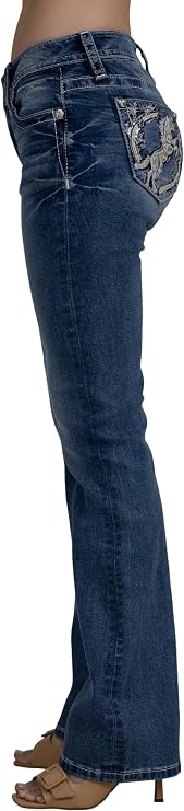 Miss Me Women's Galloping Horse and Horseshoe Embellished Mid-Rise Bootcut Jeans