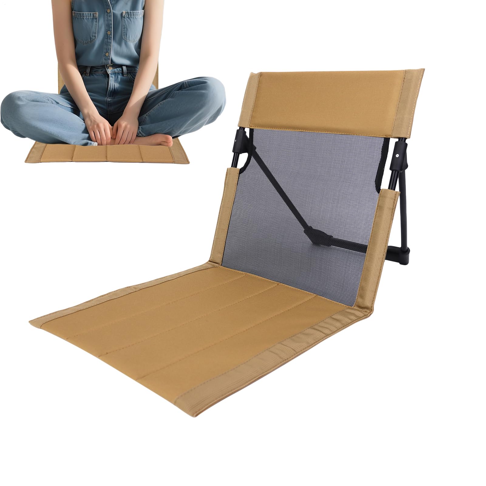 Folding Beach Chair, Portable Lawn Legless Seat, Backrest Lounger Chair, for Beach, Lawn, Picnic, Poolside, Patio, Garden, Backyard, Park, Travel, Pool, Camping, Hiking, Fishing, Deck