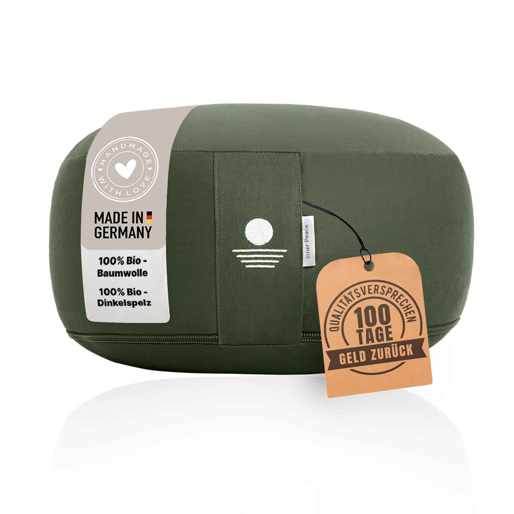 Inner Peace Yogakissen Meditationskissen aus 100% Bio Baumwolle und mit Bio Dinkelfüllung | Yogakissen Rund, Yoga Sitzkissen, Yogakissen Meditationskissen, Sitzkissen Yoga, Meditation Cushion | Meditationskissen rund, höhenverstellbar, Yoga Sitzkissen, waschbarer Bezug, Meditation Zubehör