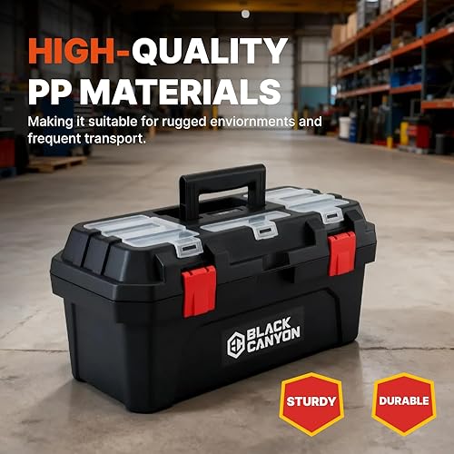 Miniatura 2 de Black Canyon Caja de herramientas de plástico de 17 pulgadas, soporta hasta 44 libras, con asa, polipropileno, diseño de doble capa, flexible