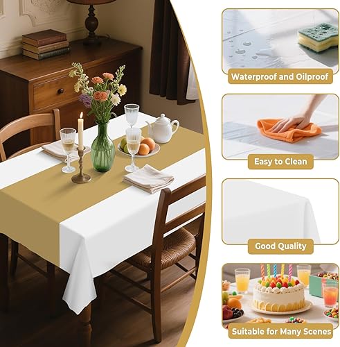 Miniatura 3 de Paquete de 8 manteles de plástico desechables de 54 x 108 pulgadas, para mesas de 6 a 8 pies, manteles rectangulares para fiestas