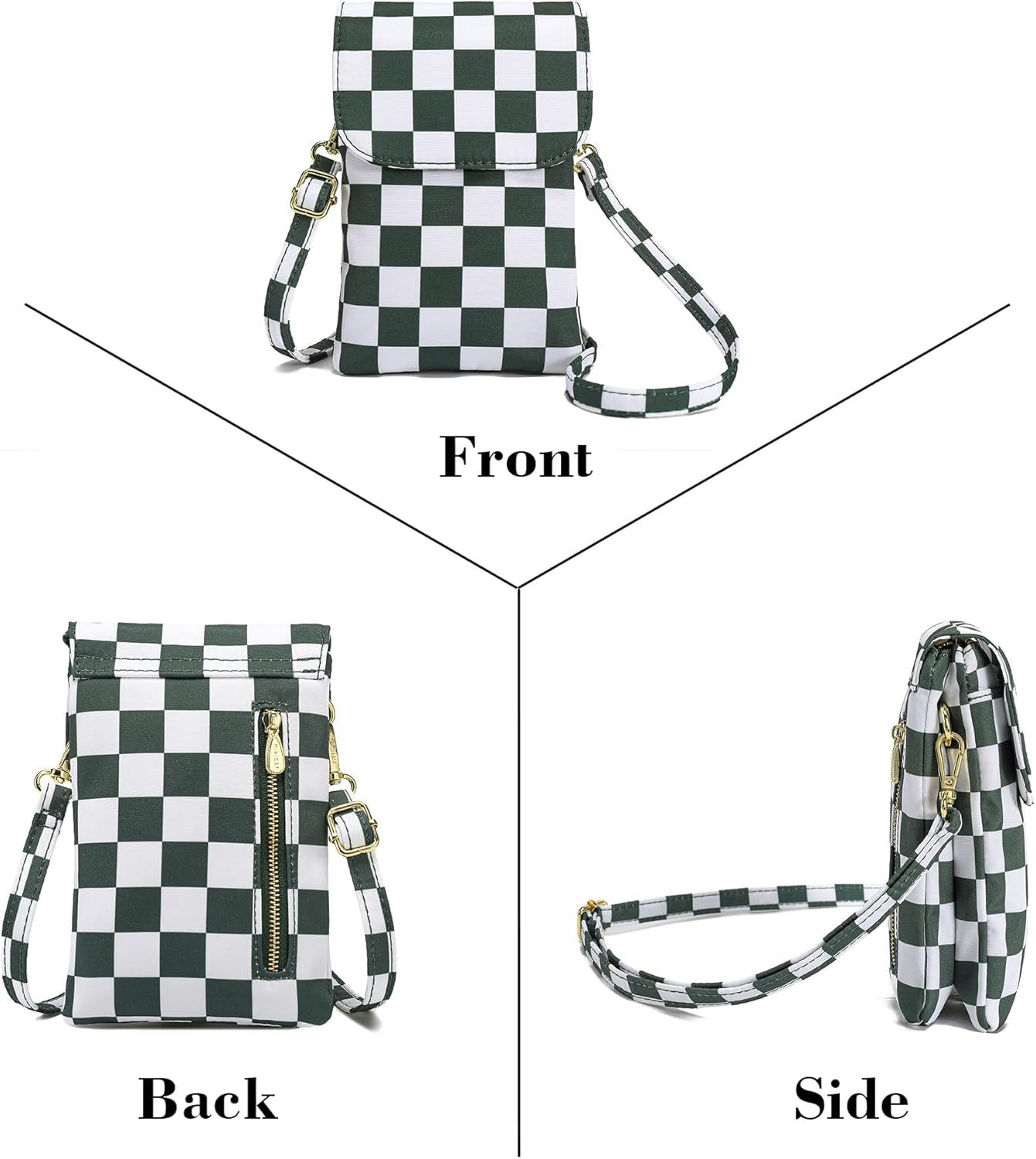 Small Crossbody Bag for Women Nylon Cell Phone Purse with Adjustable Strap Checkered Cross body Purses