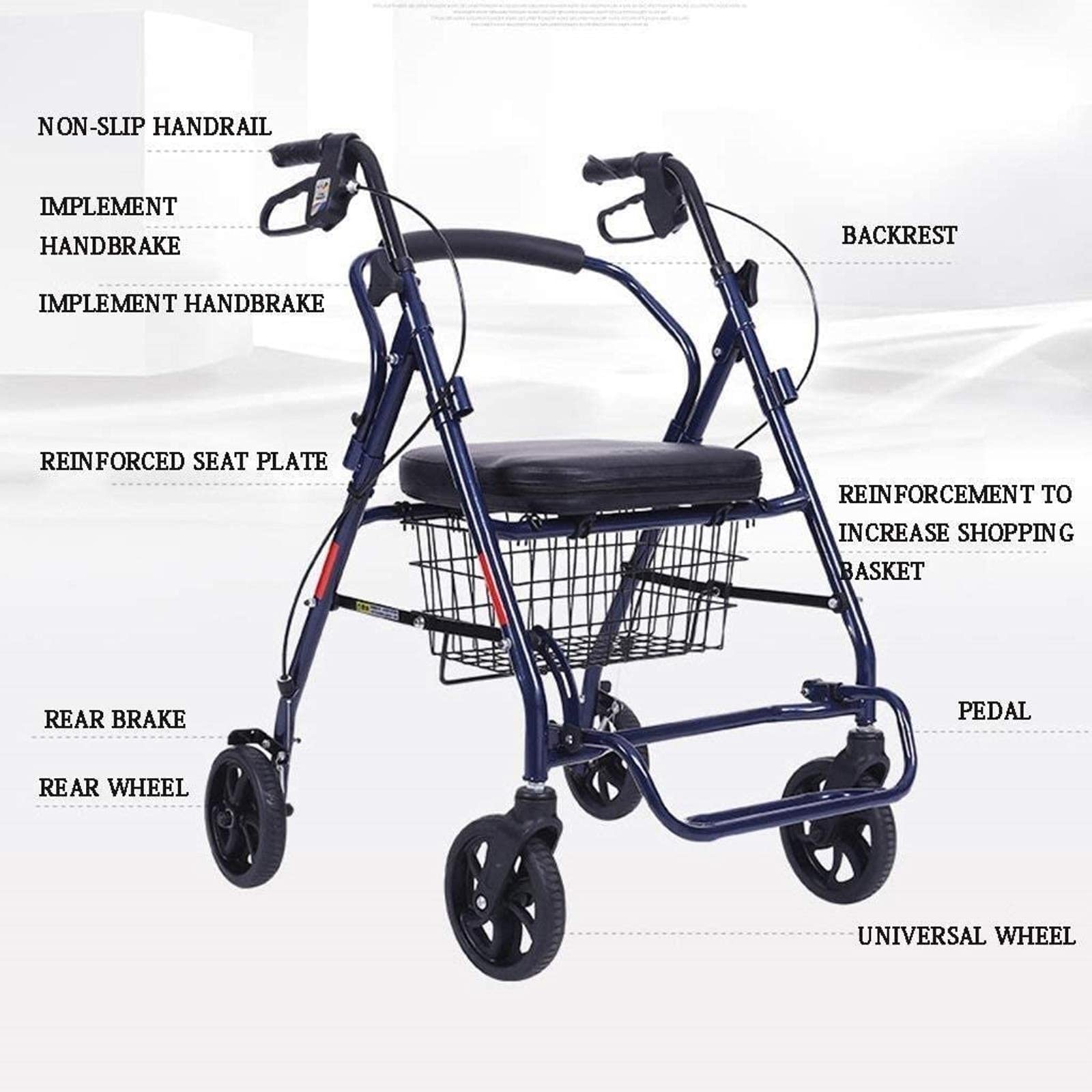 Rollator Walker Walking Frame Standardowy chodzik Rollator Roller Walker dla osób starszych - aluminiowy składany chodzik, pomoc w chodzeniu z regulacją wysokości needed
