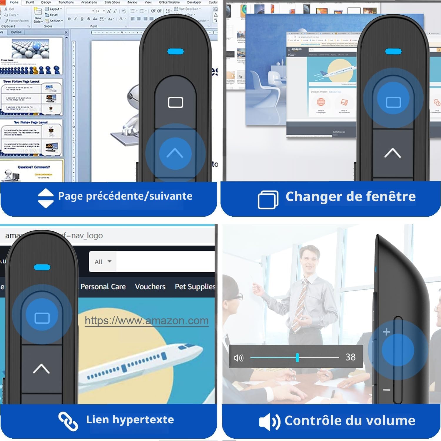 Powerpoint, 2.4GHz USB Presentation Cliqueur Zapette Powerpoint Pointeur Slide Télécommande de Présentation sans Fil pour Ordinateur PC Portable