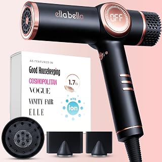 ELLA BELLA KR-F07 Professional Ionic Hair Dryer with Diffuser - Negative Ions, Intelligent Heat, Lightweight Low Noise for All Hair Types