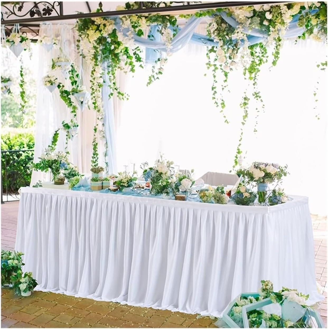 Table Skirts Rectangle Polyester Ruffle Tablecloth For Wedding Birthday Party Banquet Decorations for Events, Weddings & Trade Shows(White,H78xL183cmX1Pcs)