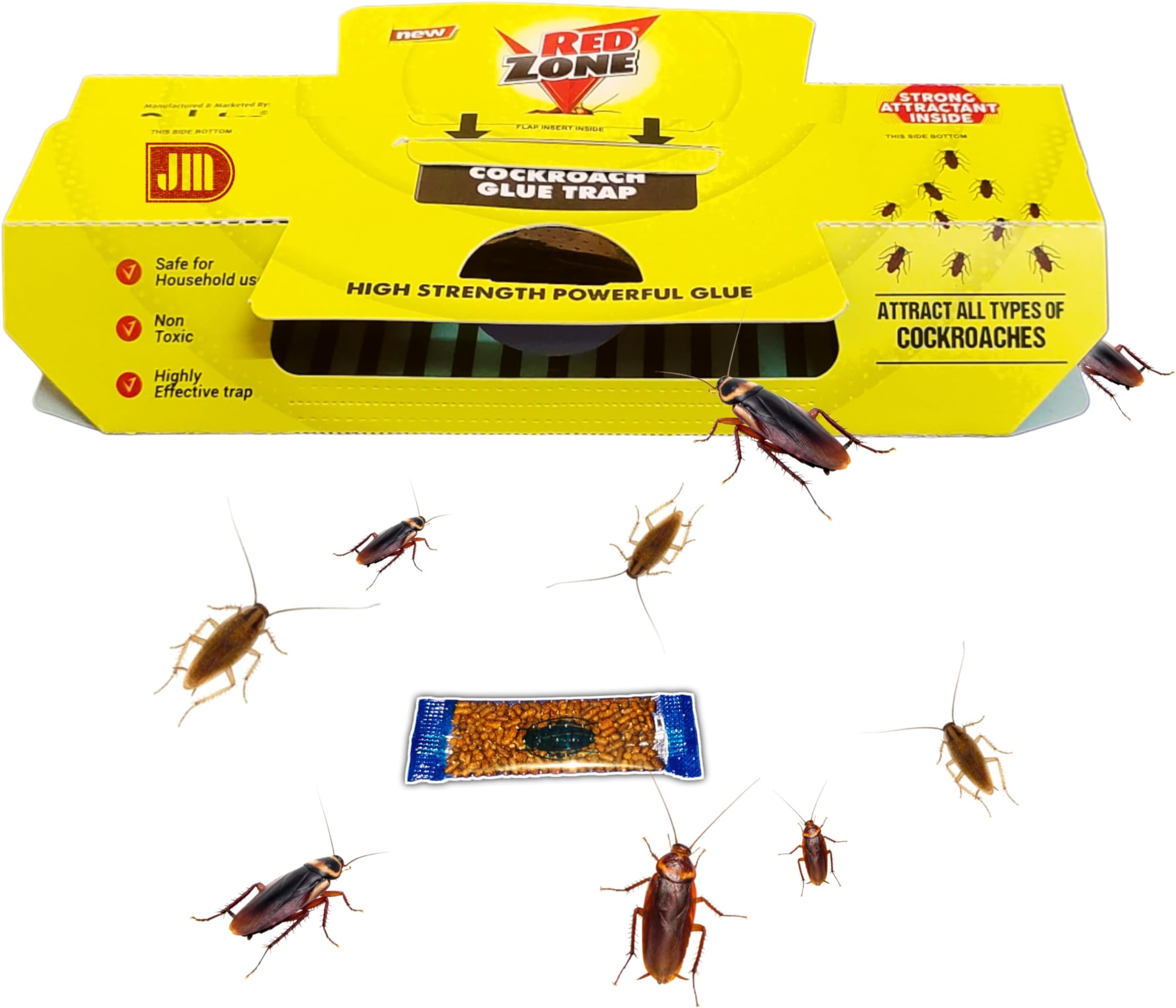 JM Cockroach Glue Traps with Free Bait - The Powerful Super Hit Roach Catcher | Non-Toxic, Safe for Kids & Pets | No.1 Cockroach Glue Trap (5)
