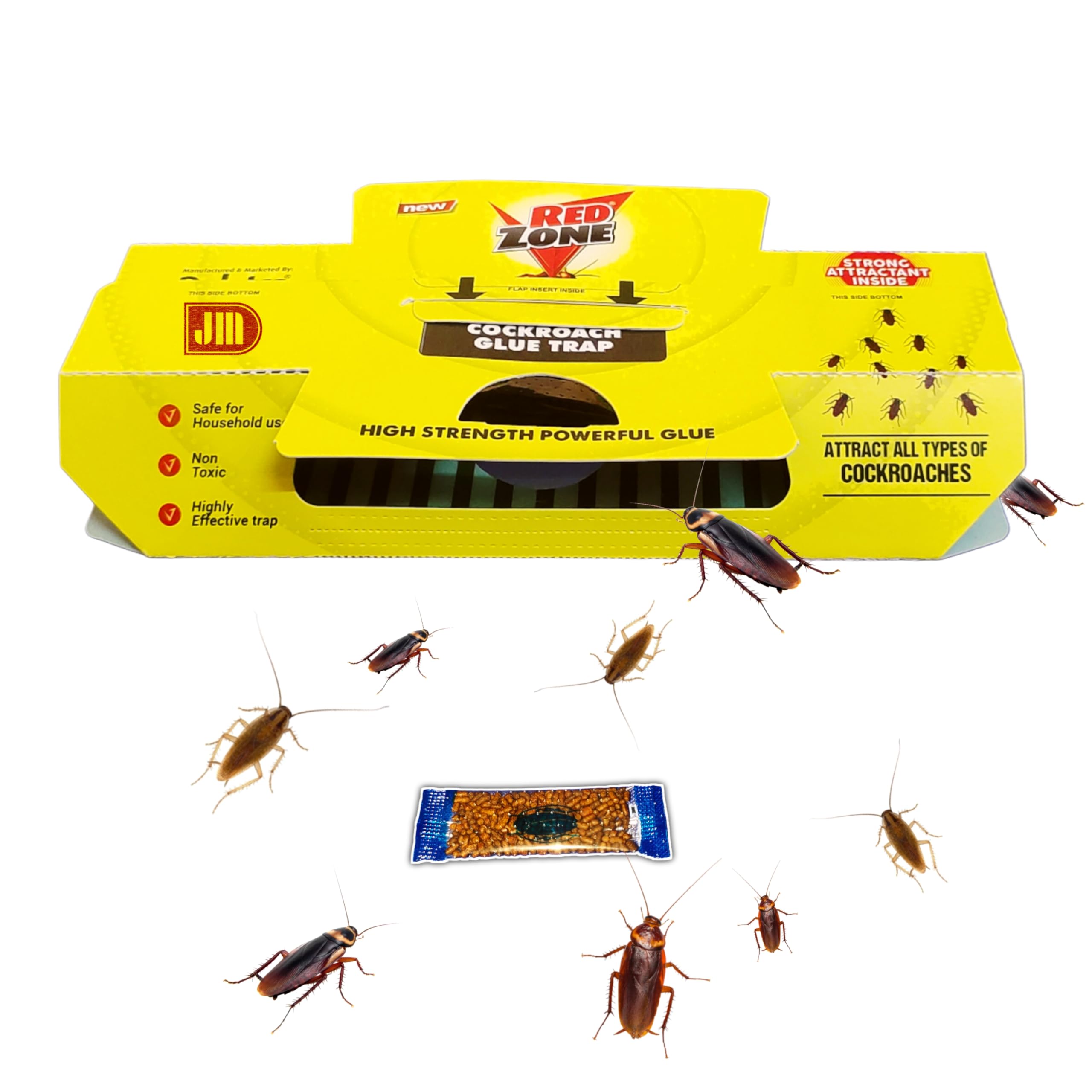 JM Cockroach Glue Traps with Free Bait - The Powerful Super Hit Roach Catcher | Non-Toxic, Safe for Kids & Pets | No.1 Cockroach Glue Trap (15)