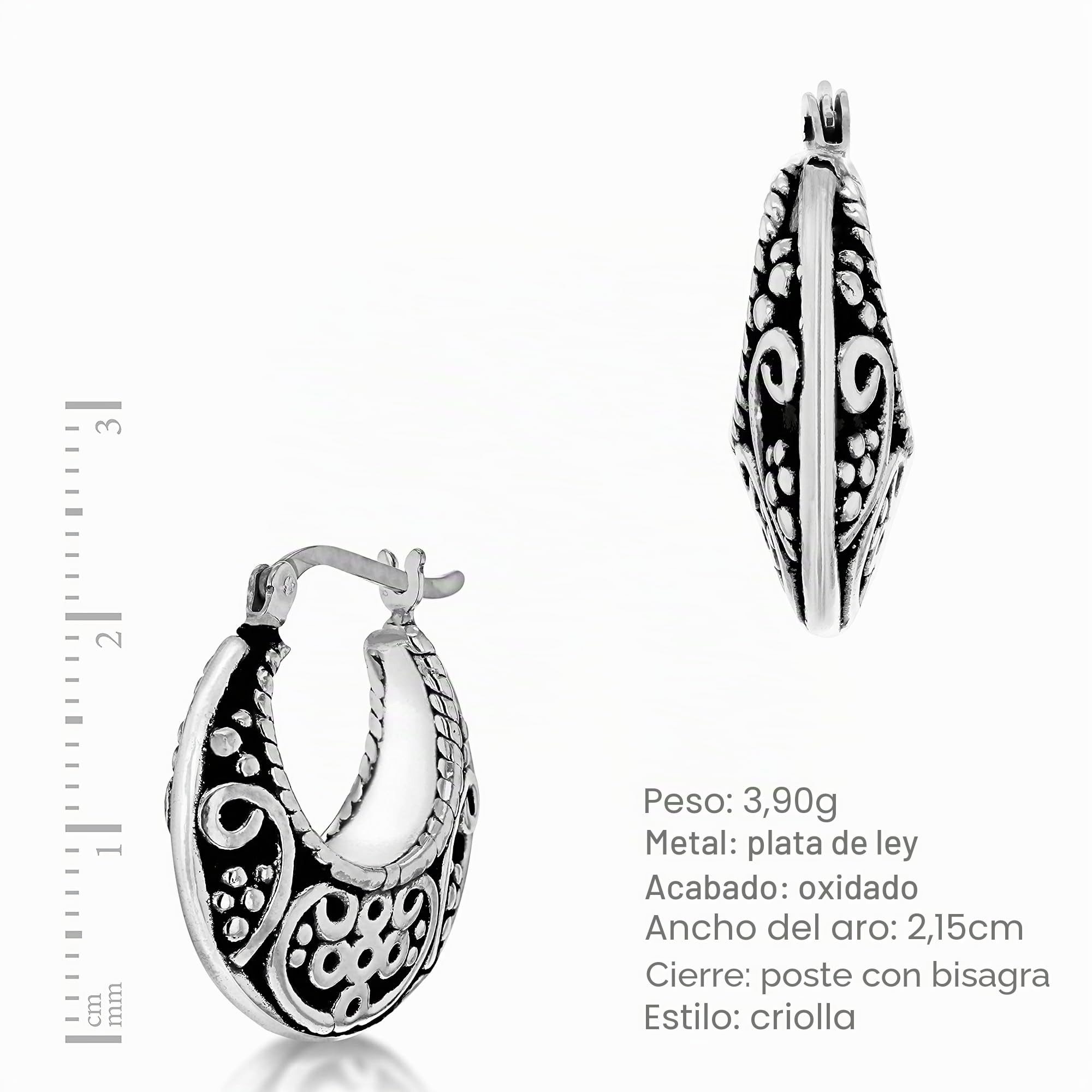 Tuscany Silver Pendientes de aro Mujer plata oxidada fina 925-8.51.2129