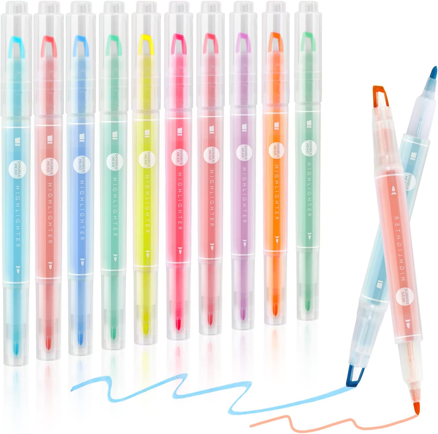 Dual Tip Highlighters Assorted Colors 10 Pack Cute Pastel Highlighters Clear View