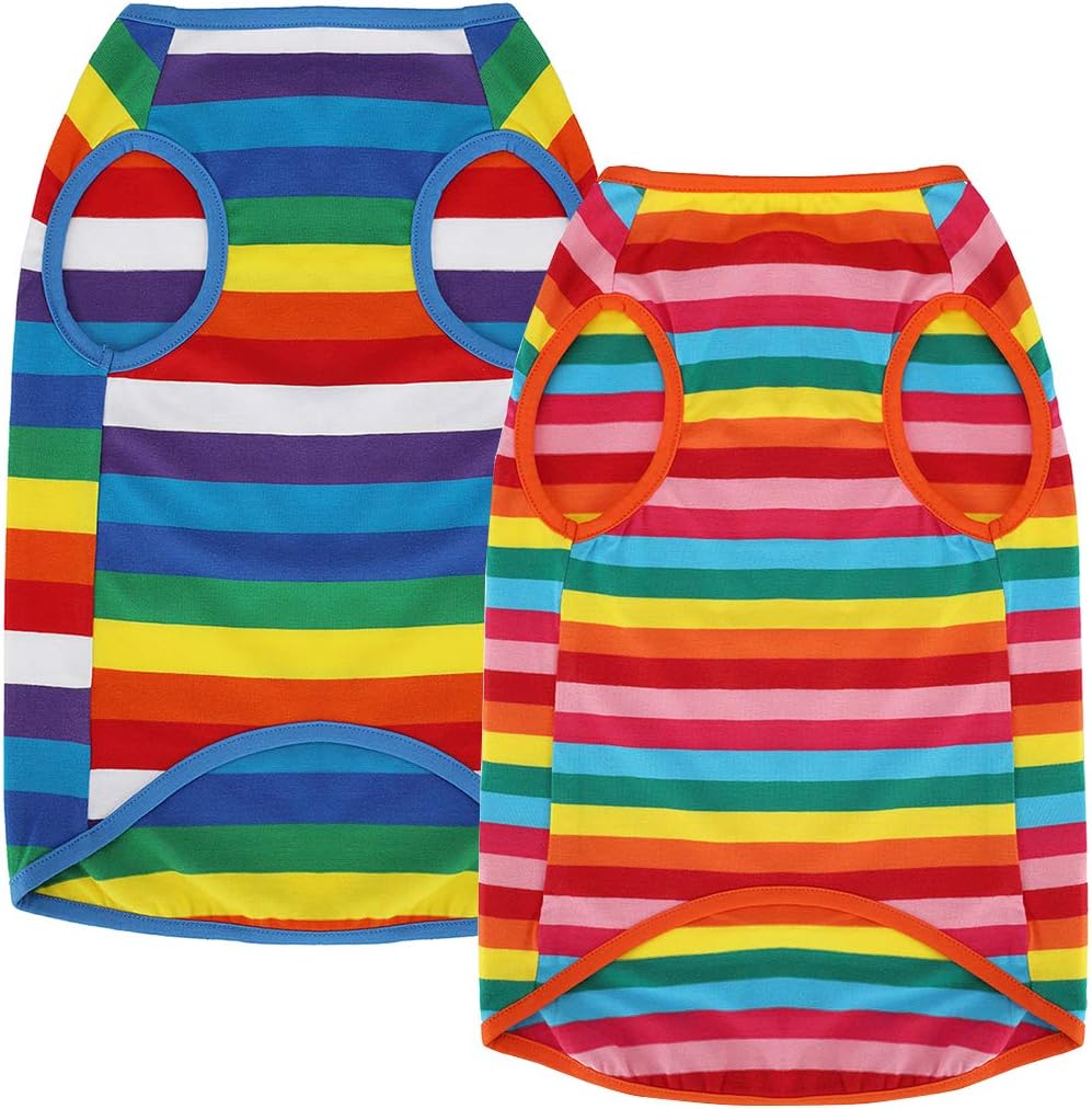 Uvoguepaw Dog Shirts Rainbow Striped Clothes for Small Medium Large Dogs,XXL
