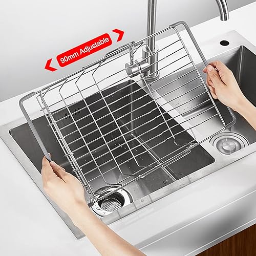 Miniatura 2 de Escurridor de platos extensible sobre el fregadero, escurridor de platos en el fregadero o en la encimera, con soporte para almacenamiento de