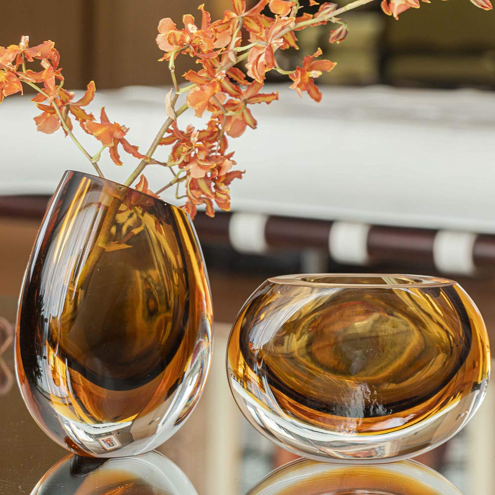Amazon.com: Ca D Oro Small Glass Vase Bicolor Brown/Amber Hand