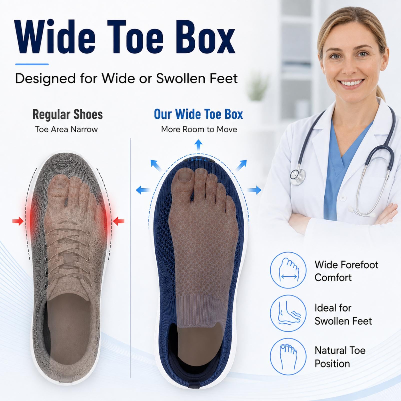 Generico Scarpe Diabetiche Uomo Donna Extra Larghe Scarpe Ortopediche