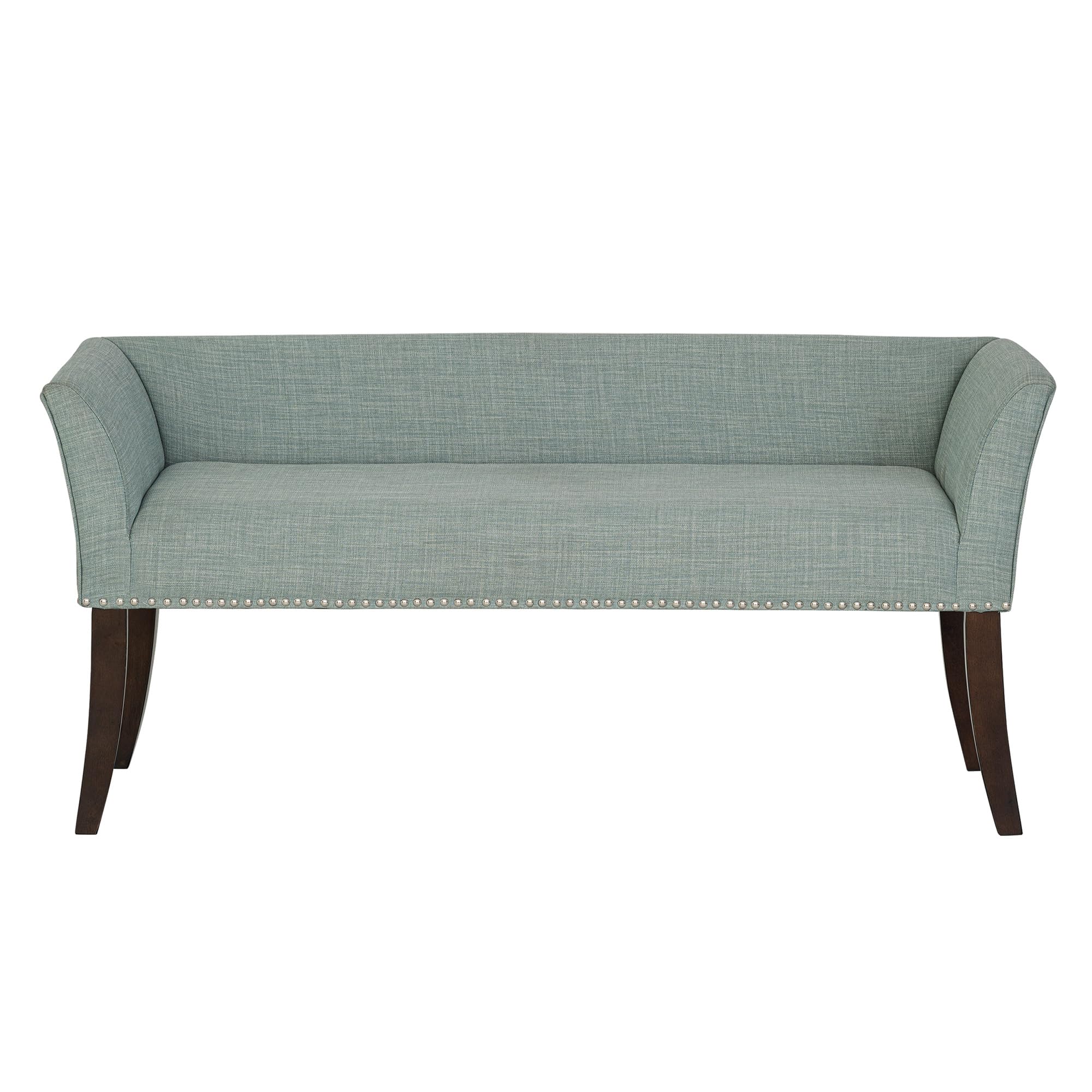 Madison Park Accent Bench for Living Room, Upholstered with Nailhead Trim, & Padded Seat Entryway Bench Small, End of Bed Bench with Back, 49.5" W x 19.25" D x 23" H, Light Blue