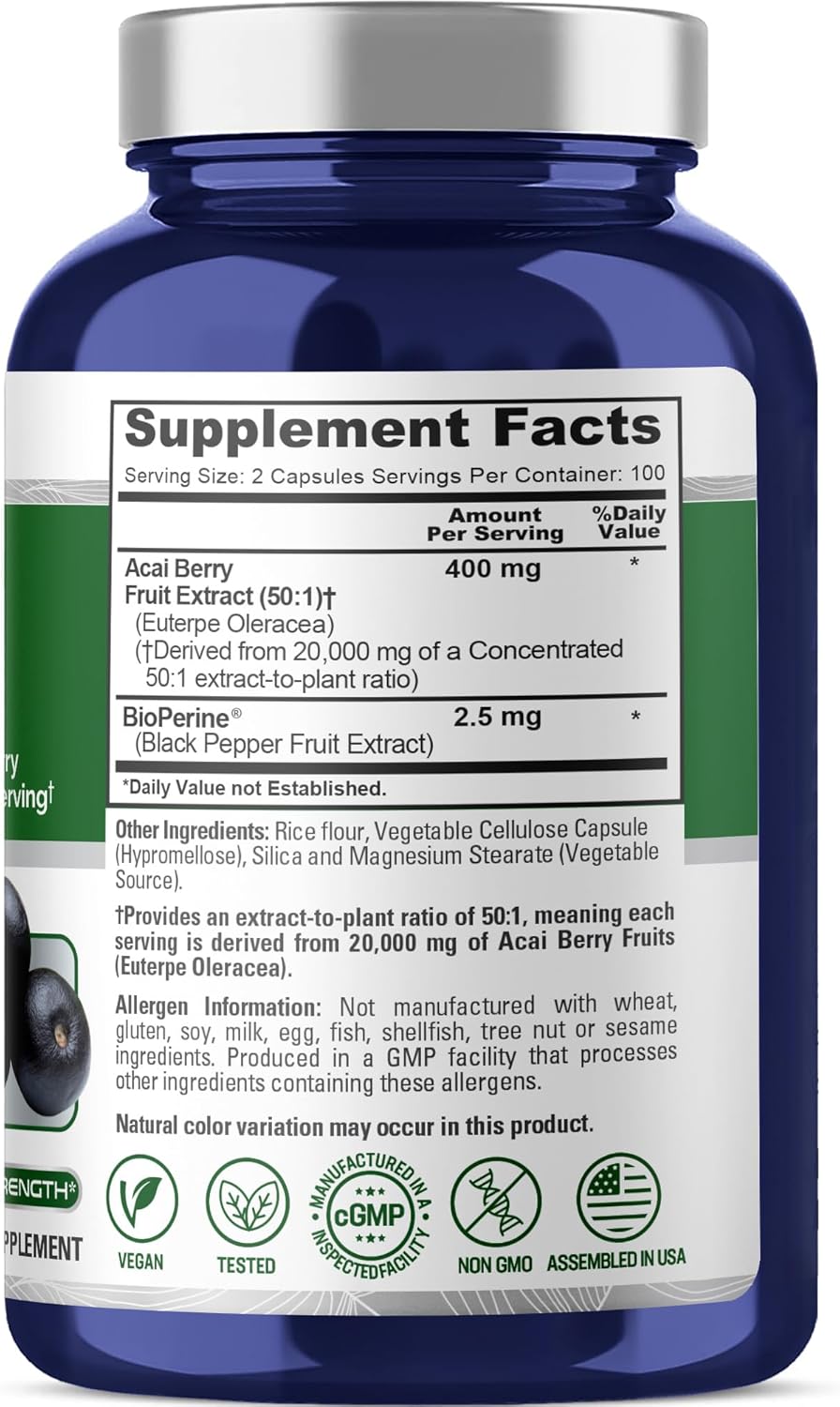 NusaPure Acai Berry 50:1 Extract - Suitable for Vegetarian/Vegan, Non - GMO - 20000 mg - 200 Capsules - Image 2
