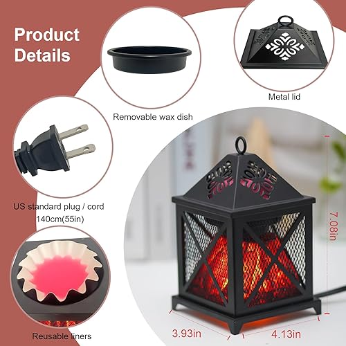 Miniatura 4 de Calentador de cera para chimenea, calentador de cera derretida con temporizador para derretir cera perfumada de metal, quemador de cera 3 en 1,