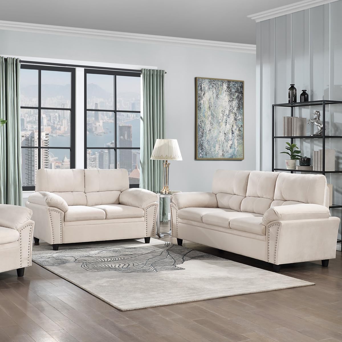 FANYE 2 Pieces Cushions Sectional Include 3 Seater Loveseat