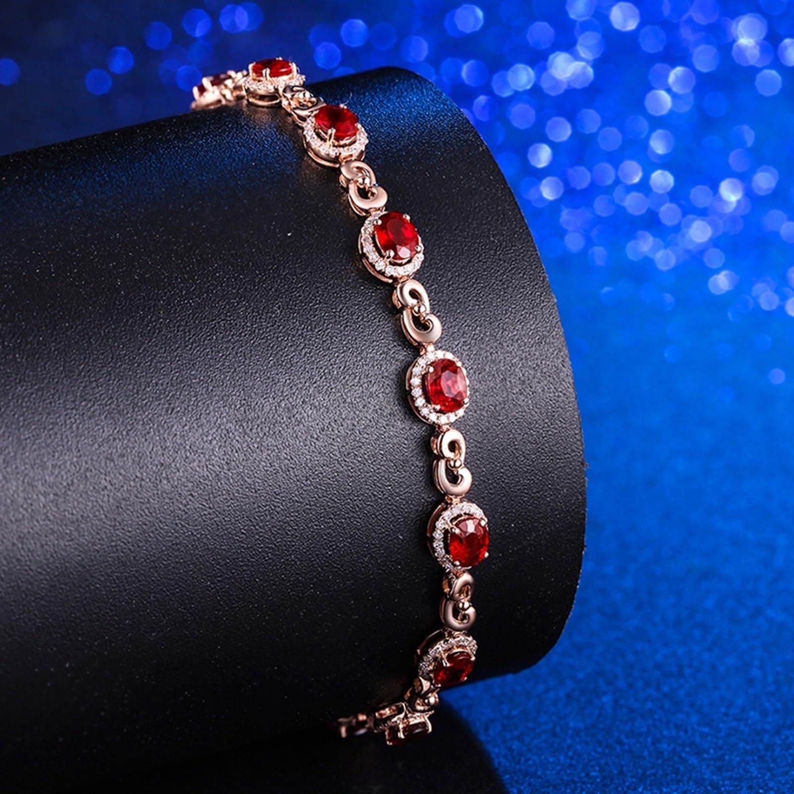 Bracciali Oro Rosa Donna 18k/14k/9k, Bracciale Rubino Sintetico Donna 3.2ct 16-18 cm Estensione 4 cm con Moissanite, Braccialetto da Sposa Fidanzati