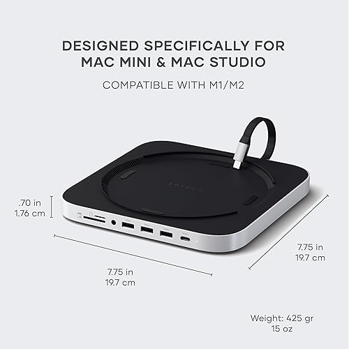 Miniatura 4 de Satechi Mac Mini Hub y soporte con carcasa SSD para NVMESATA M.2, Mac Mini Dock con USB C 10Gbps, 3 USB A 510Gbps, conector de audio 2.0, para Mac