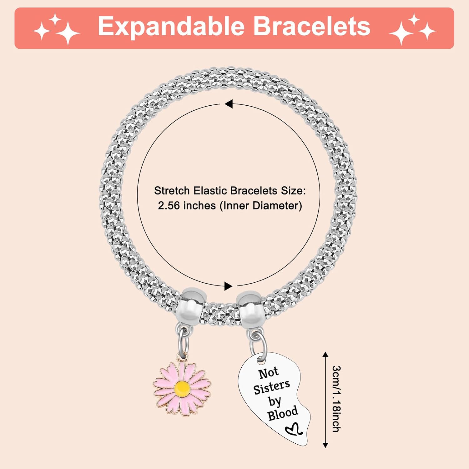 Best Friend Bracelets Set for 2 Friendship Gifts for Woman Sister 2 Piece Bracelets Set for Unbiological Sisters Stretch Jewelry for Her Bff Bestie Best Friend Christmas Mothers Day Birthday Present - Image 2