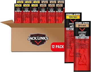 Jack Link's Beef Steaks Original & Teriyaki - 100% Real Beef Protein Snacks, 8-9g Protein, 12 Pack 0.8oz Ready-to-Eat Jerky