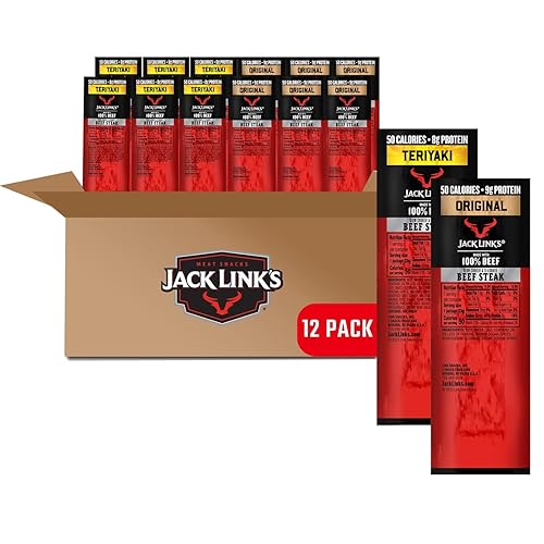 Jack Link's Beef Steak, Original and Teriyaki - Protein Snacks, Meat Snack, Good Source of Protein, Made with 100% Beef, Individually Wrapped Bulk Snack Pack - 0.8 Oz. (12 Count) - Variety