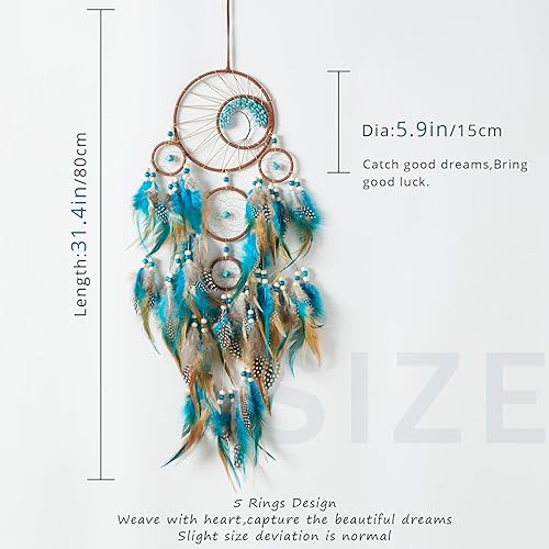 Miniatura 2 de Pretty Jolly Atrapasueños grandes de plumas marrones y azules, decoración de pared con chakras, árbol de la vida, adorno de piedra de cristal hecho