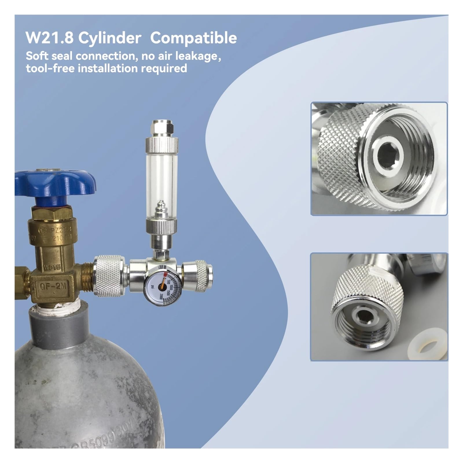 Válvula de aguja reguladora de flujo de CO2 con mini manómetro, control de caudal de gas de 0 a 2000 PSI, rosca W21.8 Fácil de controlar(With bubble counter)