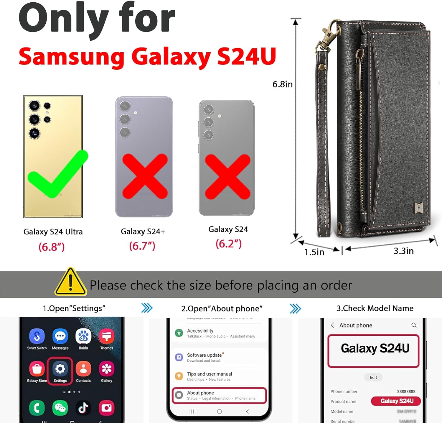 Wallet Case for Samsung Galaxy S24 Ultra with Card Holder/Crossbody Wallet/Strap| RFID Blocking | Magnetic | Kickstand | Detachable | PU Leather Phone Case for Galaxy S24 Ultra,6.8 in,Black
