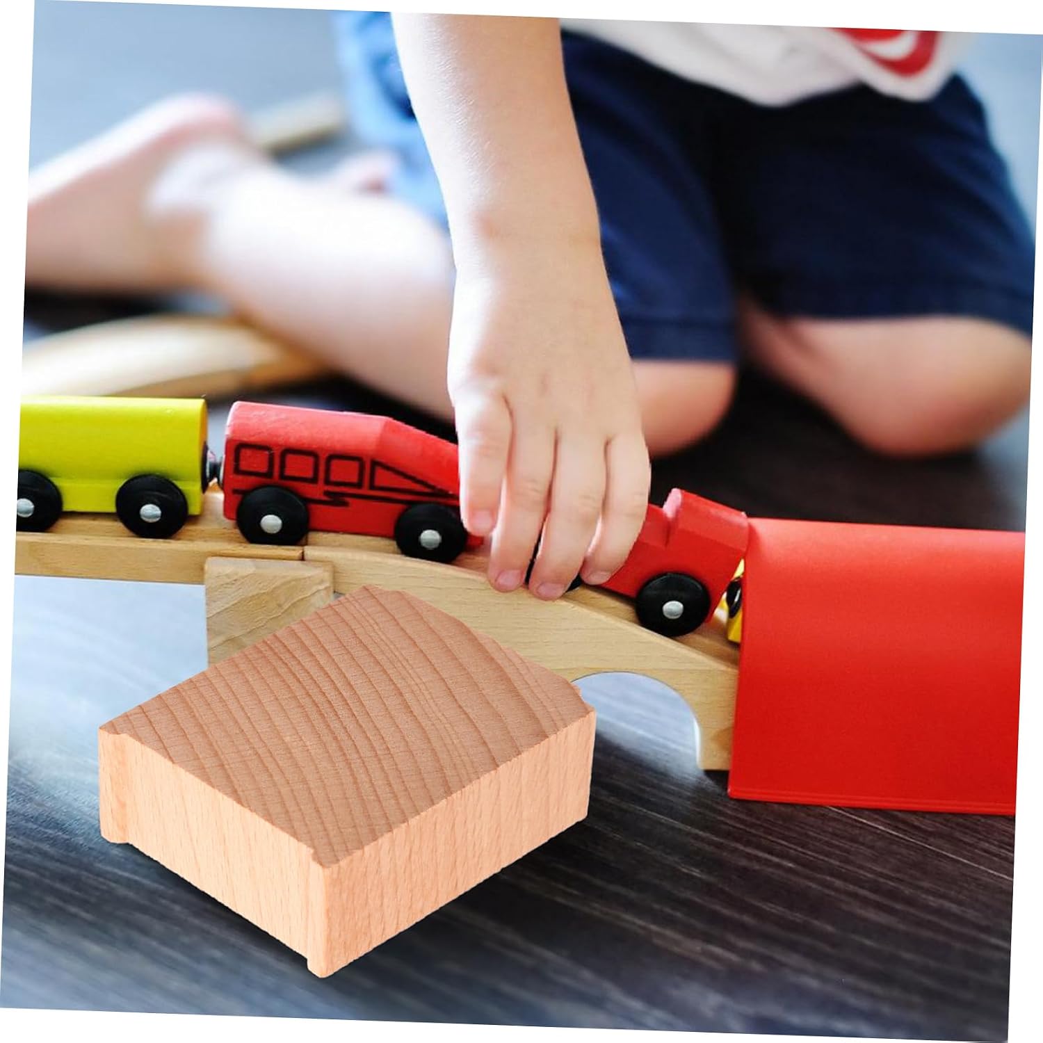 VANZACK 6-Piece Wooden Train Bridge Support Set for Boys and Girls Sturdy Wooden Track Risers and Accessories for Toy Train Sets for Expanding Railway Tracks and Bridges