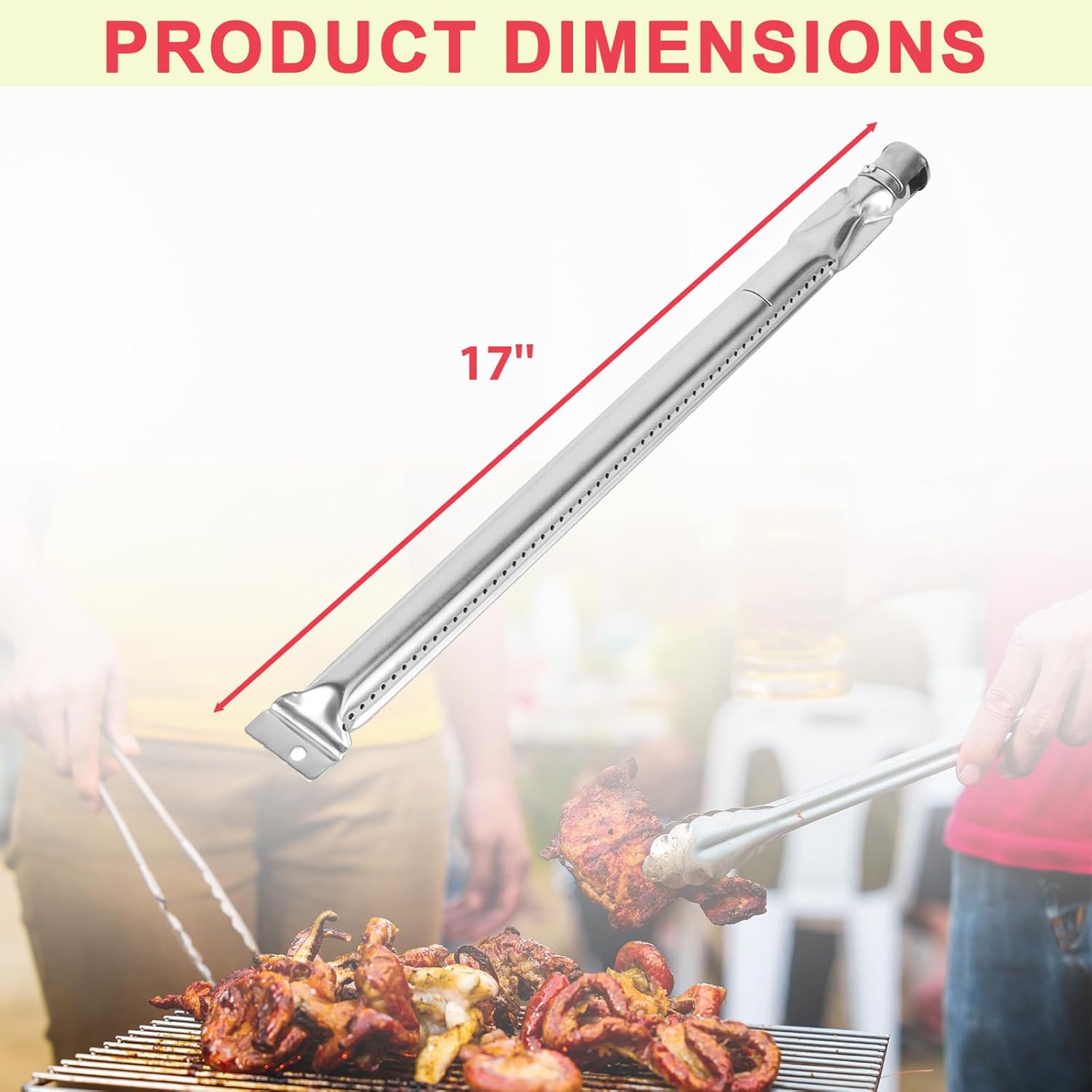 17" Grill Burners Replacement for Members Mark GR2039201-MM-00 BBQ Parts, Stainless Steel Gas Grill Tube Burner for Uniflame GBC1059WE-C, Grill Chef BIG-8116, Sams, Bakers And Chefs Replacement Parts