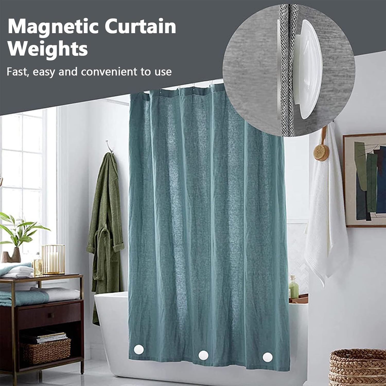 Naysku 10 Magnetic Shower Curtain Weights - Rubber Covered Heavy Duty Weights, Windproof Cloth Weights Magnet, Prevent Curtain Liner from Blowing Around for Drapery, Tablecloth, Flag, Outdoor Curtain