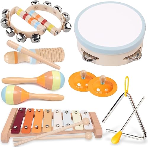 Miniatura 8 de Instrumentos musicales para niños pequeños, juguetes musicales de madera Montessori para bebés de 1 a 3, INLAIER Instrumentos de percusión para