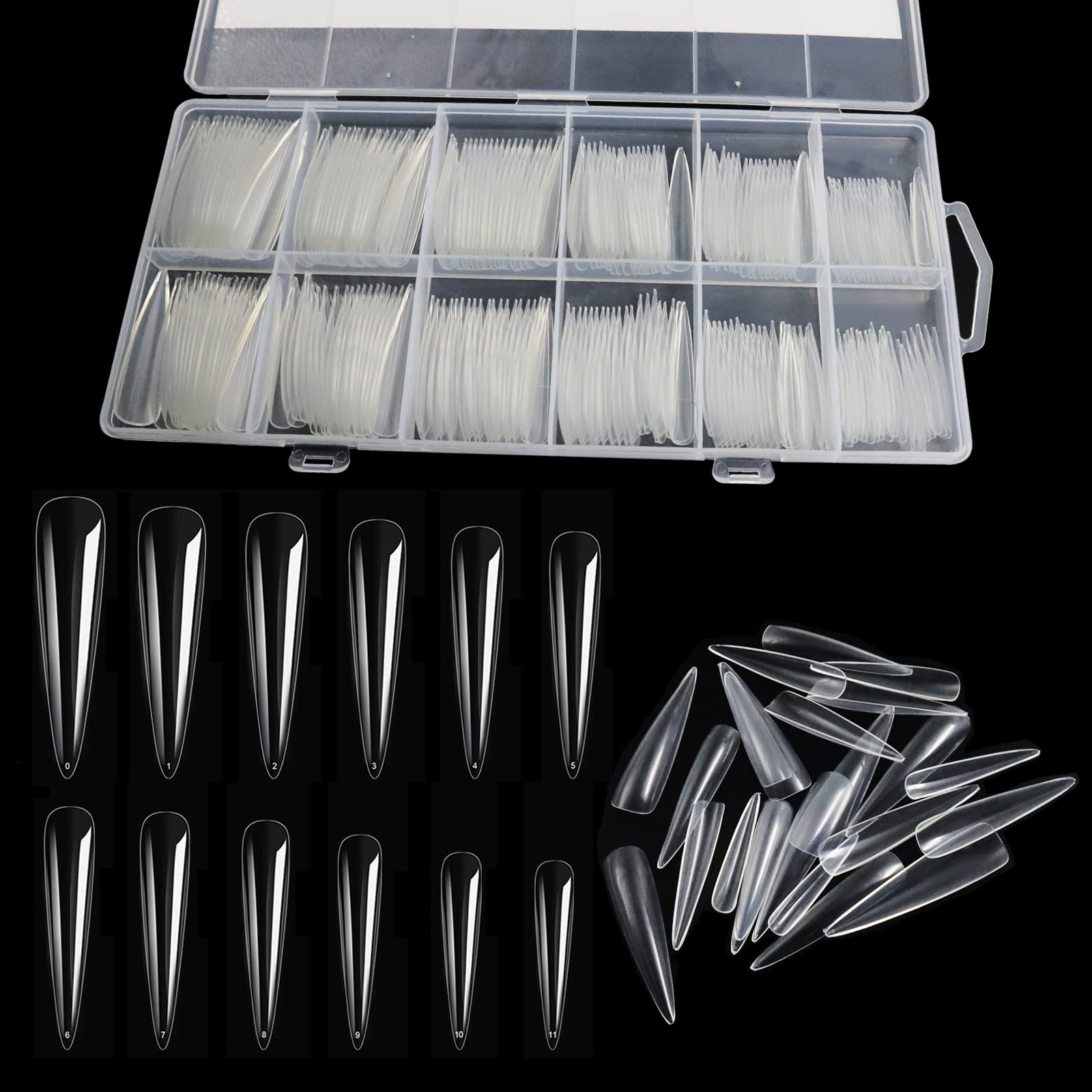 LELE LIFE 240 PCS 12 Size 3XL Stiletto Full Cover Nail Tips