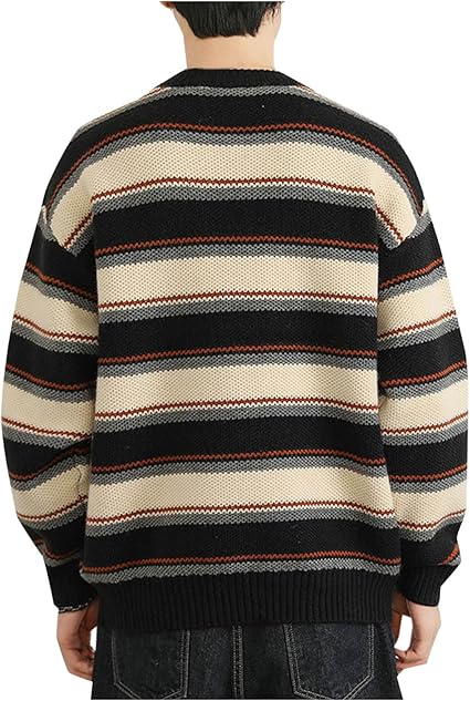 Retro Striped Sweater for Men,Autumn Winter Warm Vintage