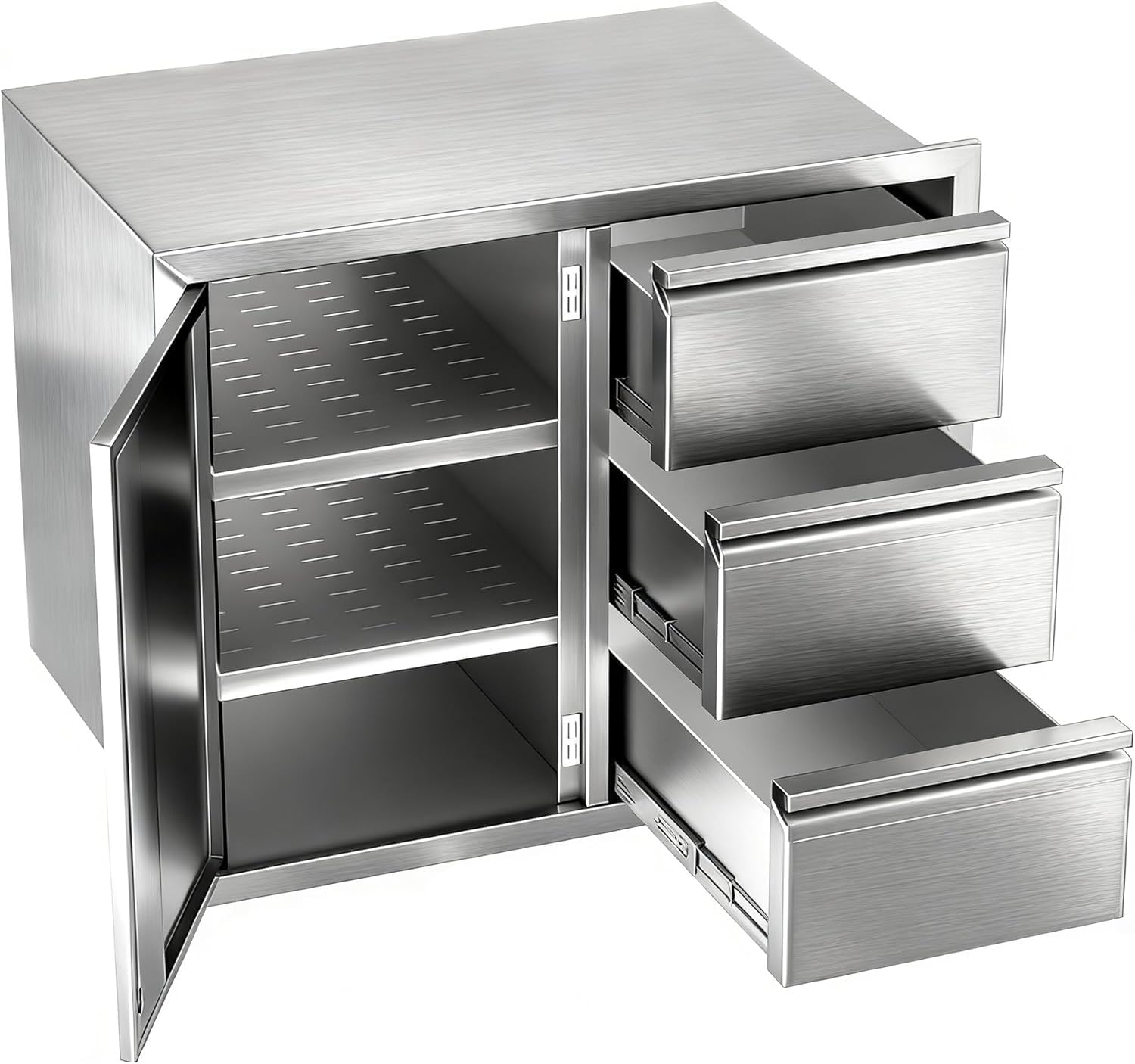 Outdoor Kitchen Built-in Cabinet, 28" Stainless Steel Triple Drawers & Access Door Combo, Rust-Resistant Outdoor Kitchen Drawer for BBQ Island Station