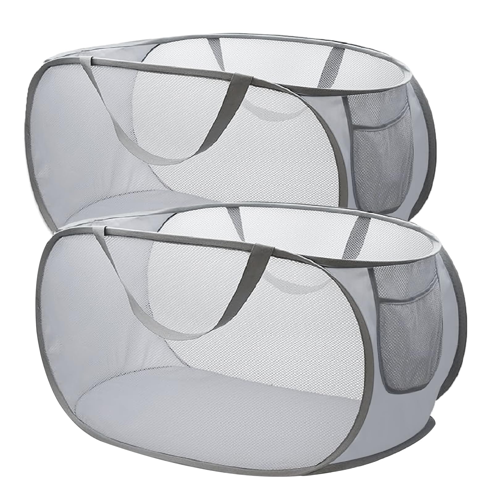 Cesto Portabiancheria Pieghevole - 2 Pezzi, 36x36x58 Cm, In Rete, Con Manico - Foto 5