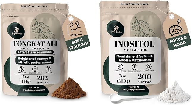 Jungle Powders Tongkat Ali for Men Powder 200 + Inositol Powder 7 Ounce Bag