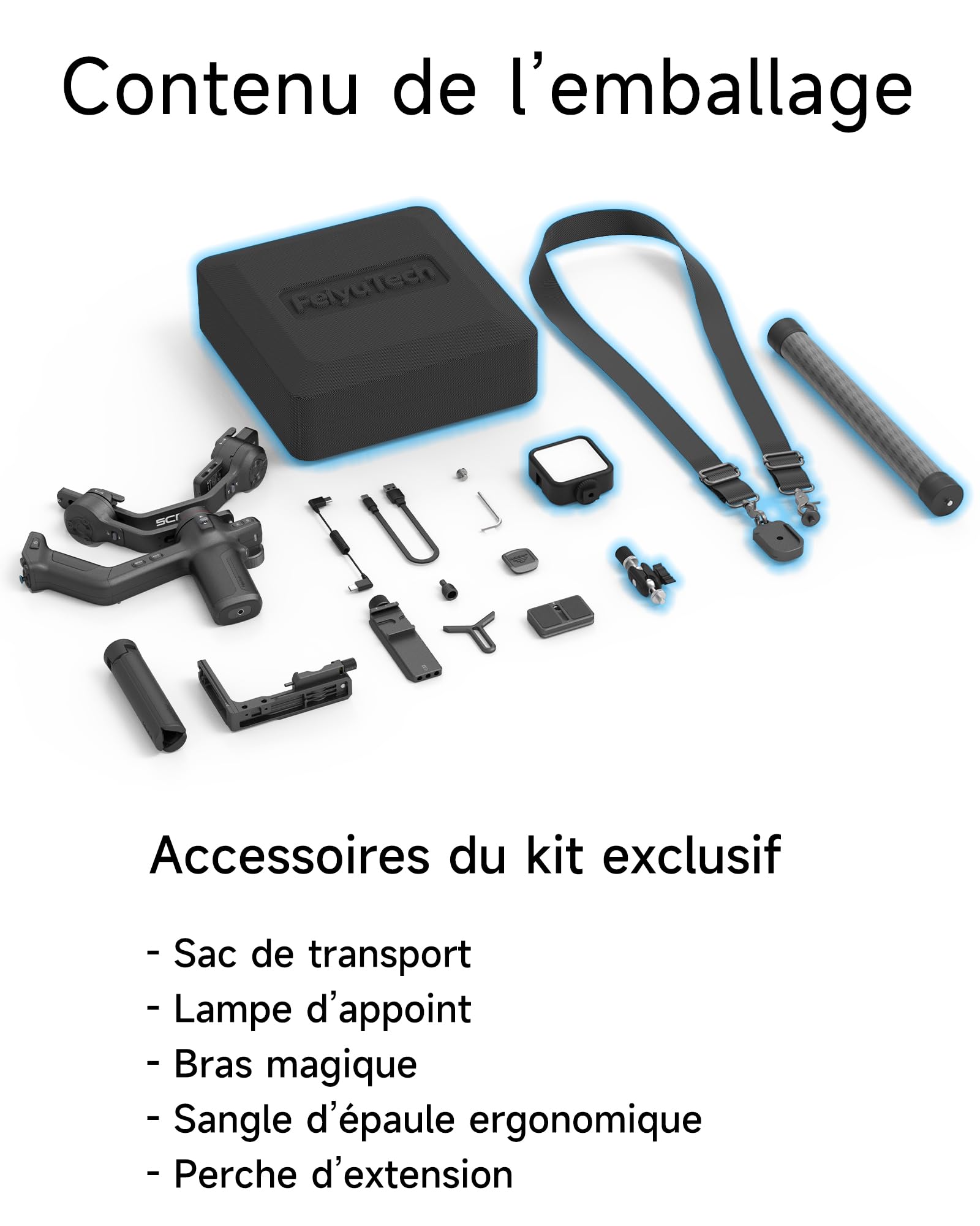 [Officiel] Feiyutech SCORP 3 KIT Stabilisateur de Cardan pour Appareil Photo avec Suivi AI 4.0 Intégré,Charge utile de 3,5kg,Poignée Amovible avec Contrôle sans Fil,5 Accessoires Supplémentaires