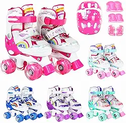 Patins 4 Rodas Infantil Ajustável Led + Kit Proteção