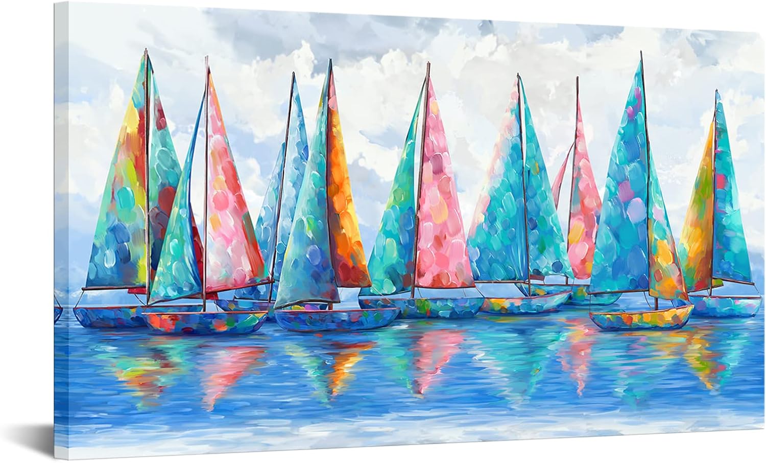 sechars Colorful Sailboats Painting Wall Art Abstract Boats Ocean Coastal Poster Canvas Picture for Living Room Bedroom Dining Room Kitchen Decorations Framed Ready to Hang 20x36 Inch