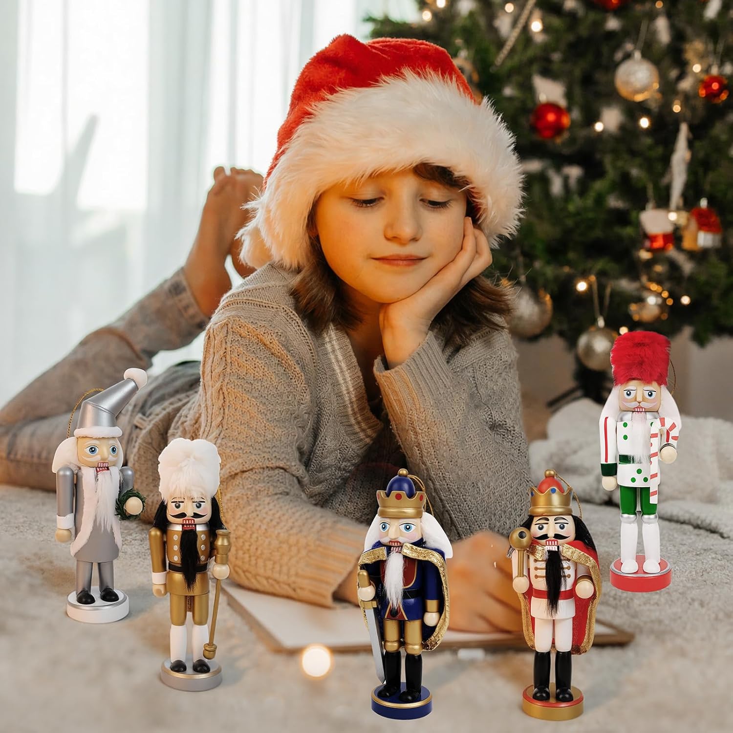 Anwenk Christmas Nutcracker Ornaments Wooden Nutcracker Tree Hanging Decorations 5 Inch Tall Nutcracker King Figures Christmas Decorations (King Style)-5Pack - Image 5
