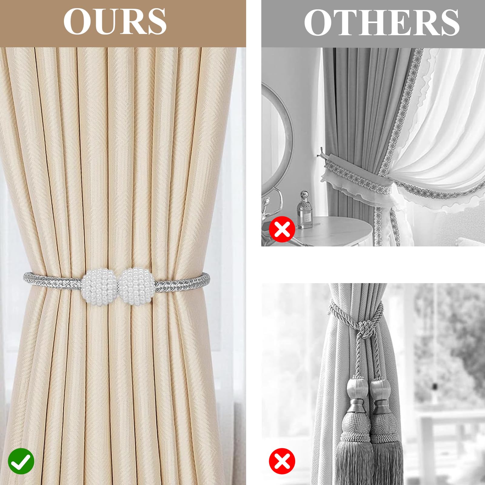Embrasses De Rideaux Magnétiques - Lot De 6 Attaches Ajustables Pour Tous Types De Rideaux - Décoration Intérieure Facile